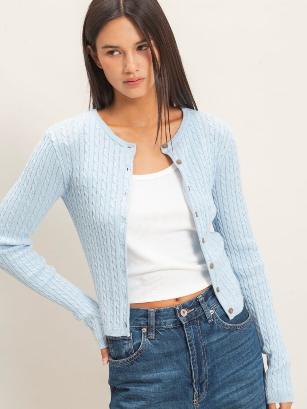MEET IN THE MIDDLE BLUE LIGHTWEIGHT KNIT CARDIGAN